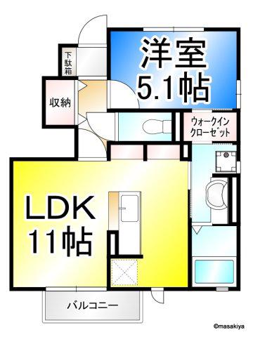 ハピネス高田(1LDK/1階)の間取り写真