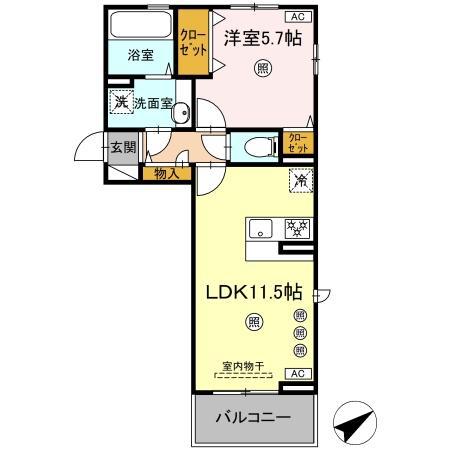 D-ROOM八代市西片町18PJ(1LDK/2階)の間取り写真