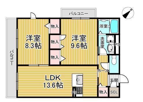 イデアーレ伊丹(2LDK/2階)の間取り写真