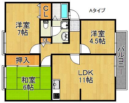 サンガーデン日根野AB棟(3LDK/1階)の間取り写真