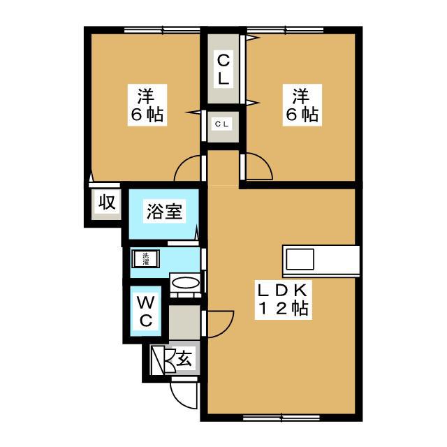 グランモア石江(2LDK/1階)の間取り写真