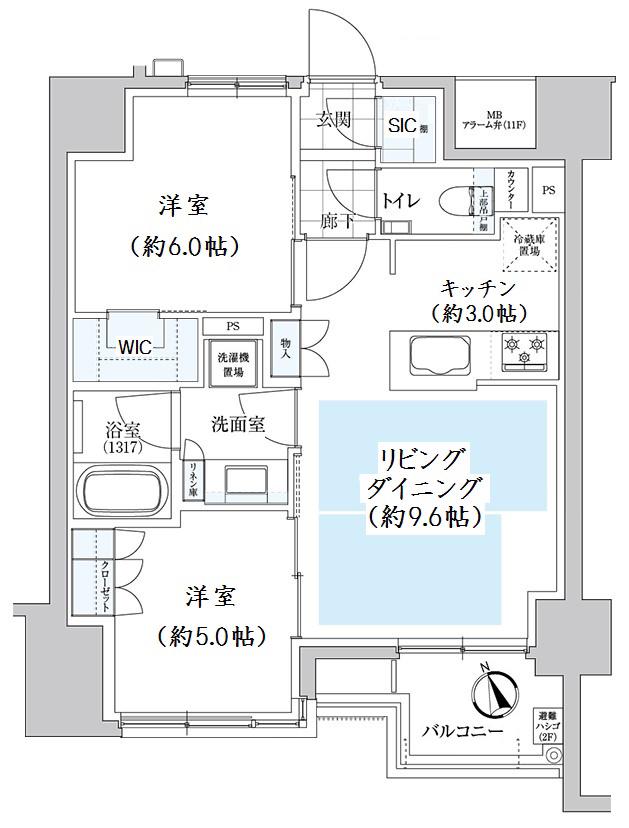 ルフォン浅草橋(2LDK/2階)の間取り写真