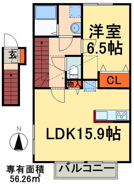 グリーンリーブス南流山(1LDK/2階)の間取り写真