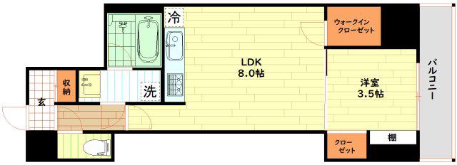 アーバネックス谷町四丁目(1DK/5階)の間取り写真