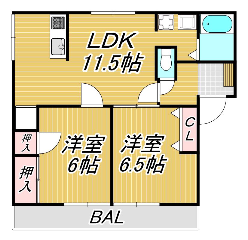フレグランスKUBO B棟(2LDK/1階)の間取り写真