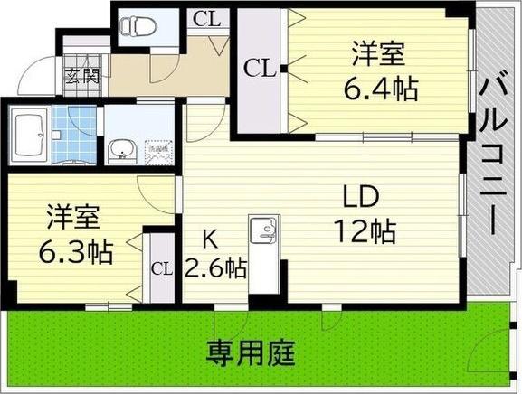 ポミエーレ平岸(2LDK/1階)の間取り写真