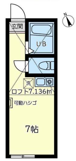 ユナイト南太田ラ・ヴィレンヌ(ワンルーム/2階)の間取り写真