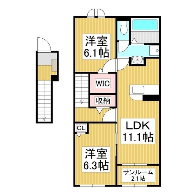 パークビュー(2LDK/2階)の間取り写真