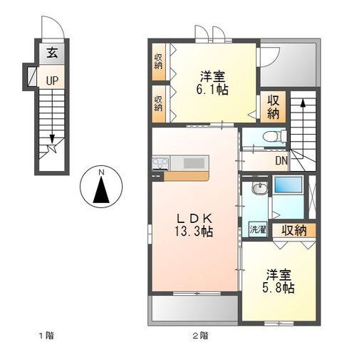 ミルフィオリ(2LDK/2階)の間取り写真
