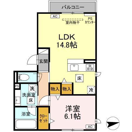 クレスト田神(1LDK/1階)の間取り写真
