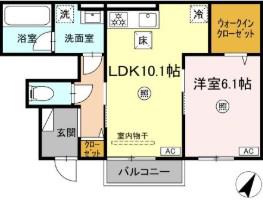 ウィスタリアII(1LDK/1階)の間取り写真