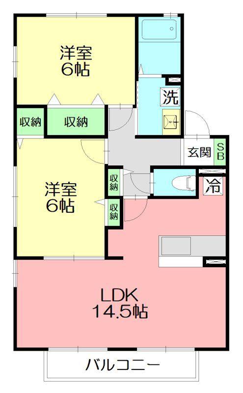 グランフォート弐番館(2LDK/2階)の間取り写真