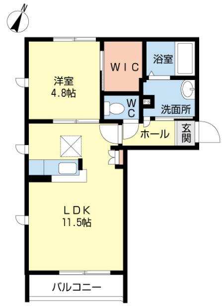 廣田板付6A棟(1LDK/1階)の間取り写真
