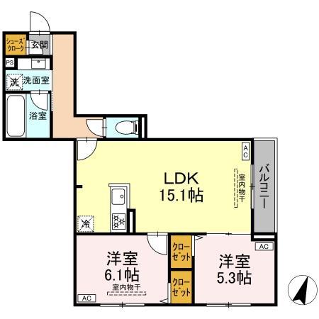 セレスティア船橋II(2LDK/2階)の間取り写真