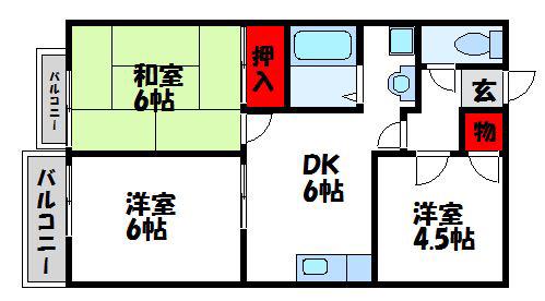 ニューライフ津屋崎II(3DK/2階)の間取り写真
