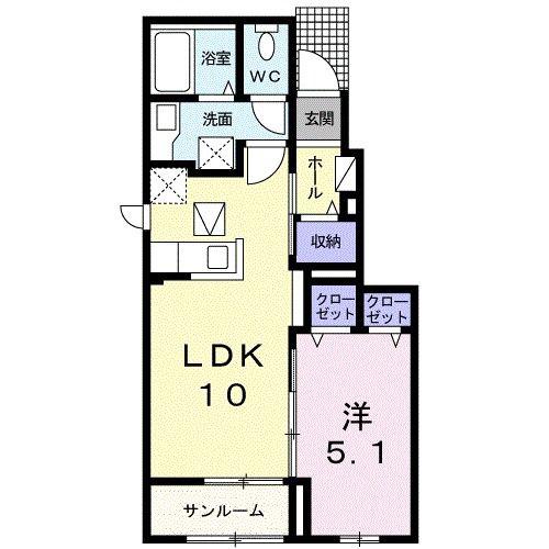 ルピナス(1LDK/1階)の間取り写真