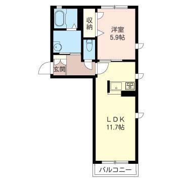 シャンブル クレア(1LDK/2階)の間取り写真