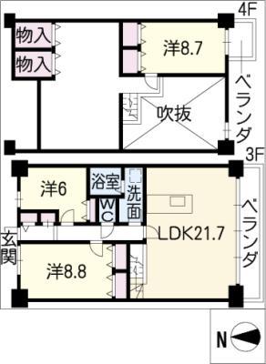 LIFE OF CALM(3LDK/4階)の間取り写真