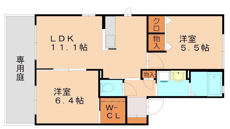 バルドチェン篠栗C(2LDK/1階)の間取り写真