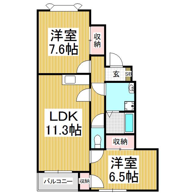 リナシメント福岡(2LDK/1階)の間取り写真