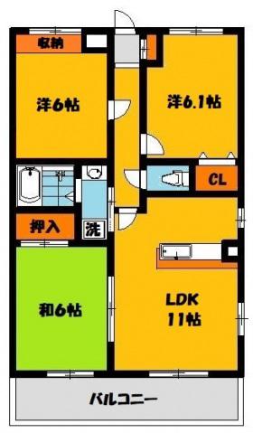 ハイツ・アムール(3LDK/3階)の間取り写真