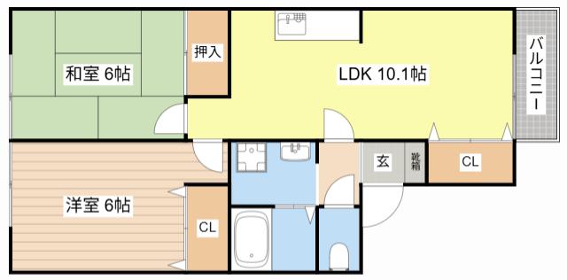 セジュール志賀2(2LDK/2階)の間取り写真