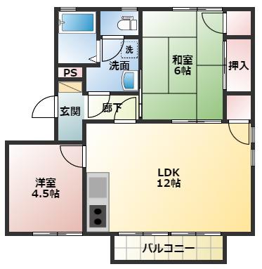 ル・フェール多布施C(2LDK/2階)の間取り写真