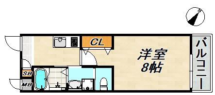 ワコーレヴィータ川西通(1K/1階)の間取り写真