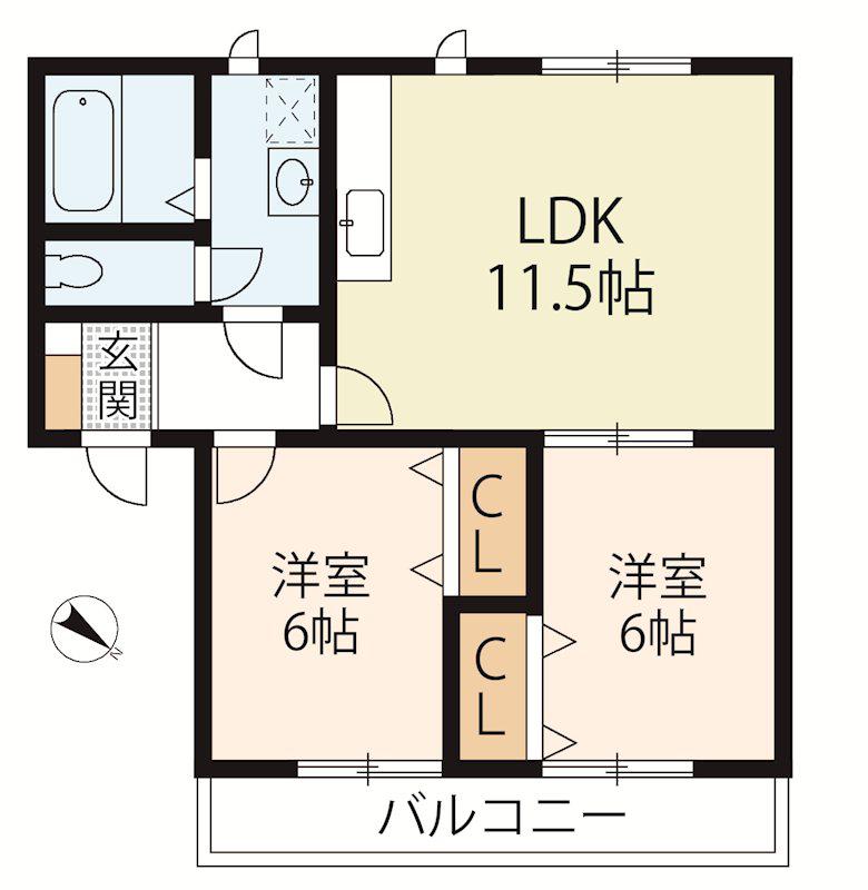 カーサアステイオン(2LDK/2階)の間取り写真