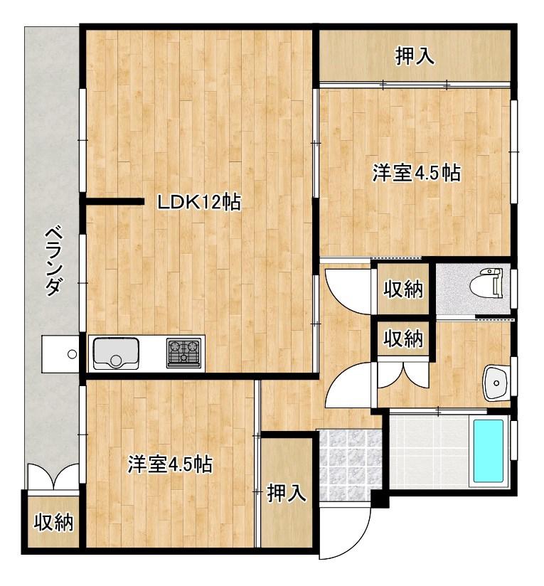 引地ビル(2LDK/2階)の間取り写真
