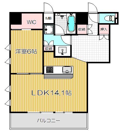 KDXレジデンス戸越(1LDK/14階)の間取り写真