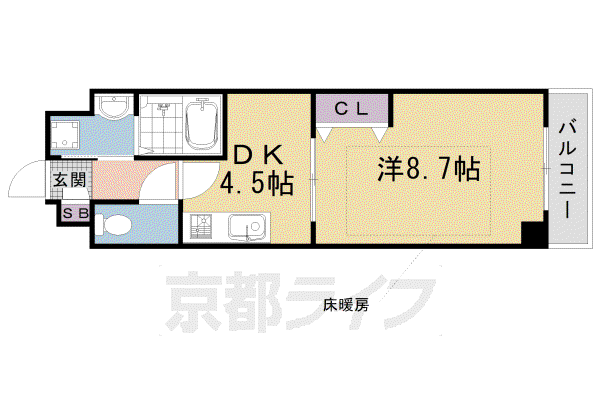 阪急京都線 西京極駅 徒歩3分 3階建 築25年(1DK/3階)の間取り写真