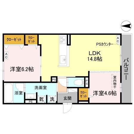 TORISIA千里丘III(2LDK/2階)の間取り写真