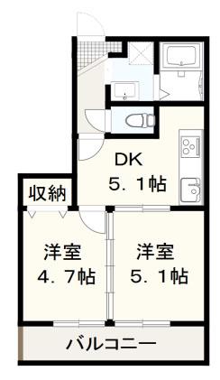 長瀬レーベンハイム(2DK/4階)の間取り写真