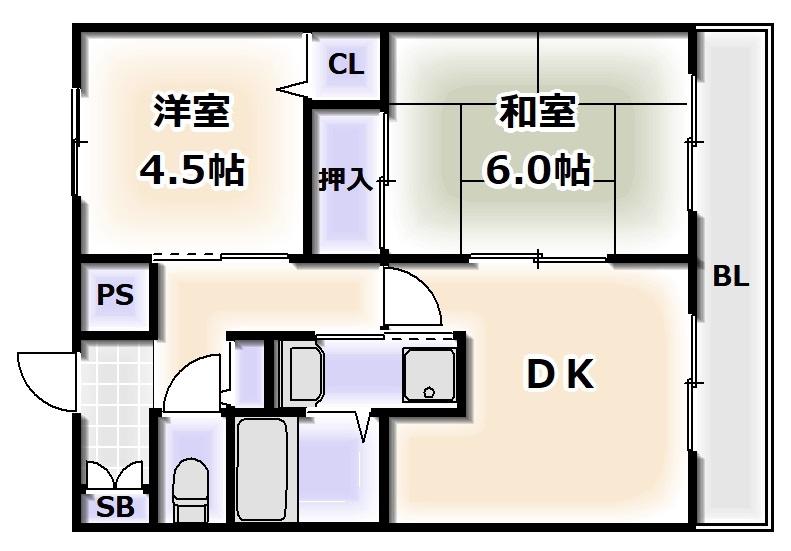 ライオンズシティ難波南第2(2DK/12階)の間取り写真