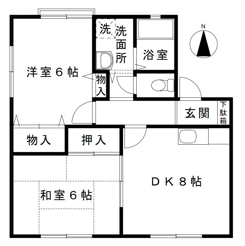 ハイツさつき(2DK/1階)の間取り写真