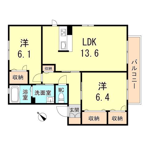 アンダンテ大久保A棟(2LDK/2階)の間取り写真