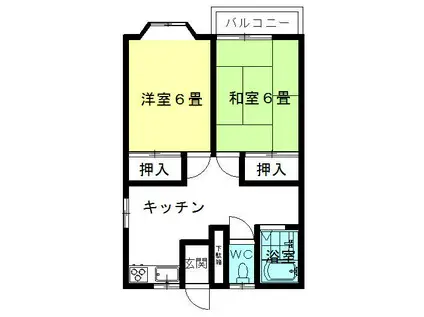 北條ハイツB(2K/1階)の間取り写真