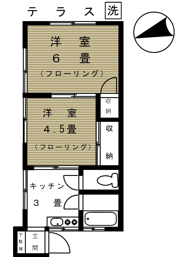 菊ハイム(2K/1階)の間取り写真
