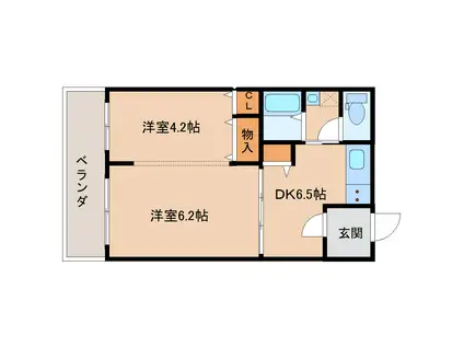 富山地鉄本線 東新庄駅 徒歩30分 3階建 築24年(2DK/3階)の間取り写真
