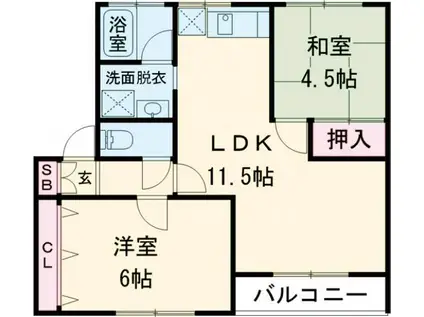 富士本コーポ(2LDK/2階)の間取り写真