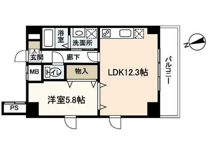 パレグレース中筋(1LDK/6階)の間取り写真