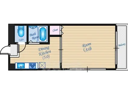 西原ビル(1DK/4階)の間取り写真