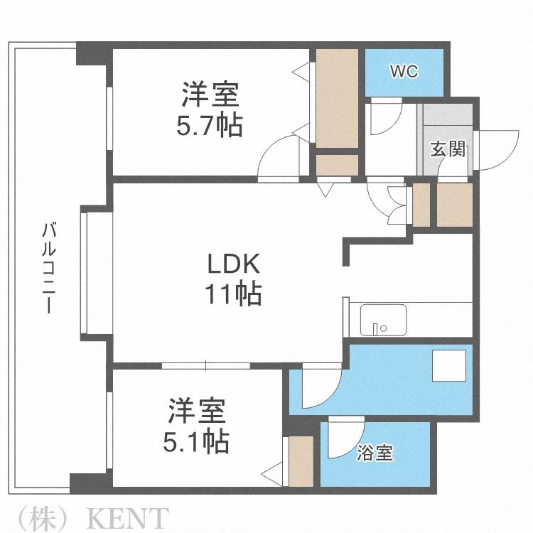 ウエストヒルコートII(2LDK/5階)の間取り写真
