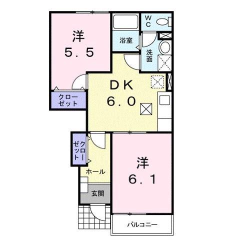 ディーア・クミルA(2DK/1階)の間取り写真