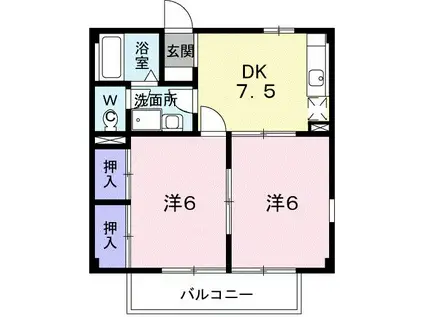 キャッスルライフII(2DK/1階)の間取り写真