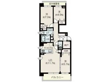 ル・コルヌイエ山鼻(3LDK/4階)の間取り写真