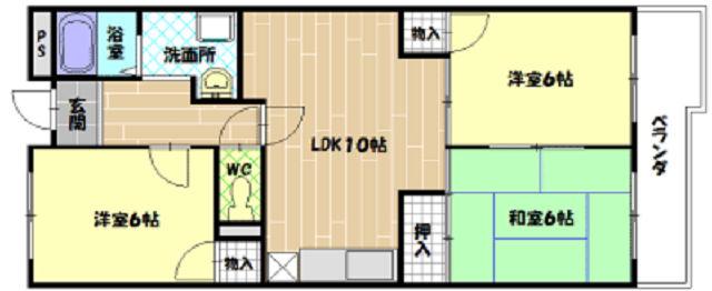 ハイツ南久宝寺(3LDK/4階)の間取り写真