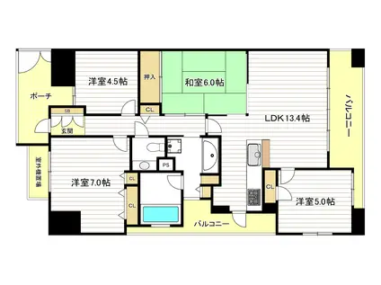 アーデンタワー新町(4LDK/7階)の間取り写真