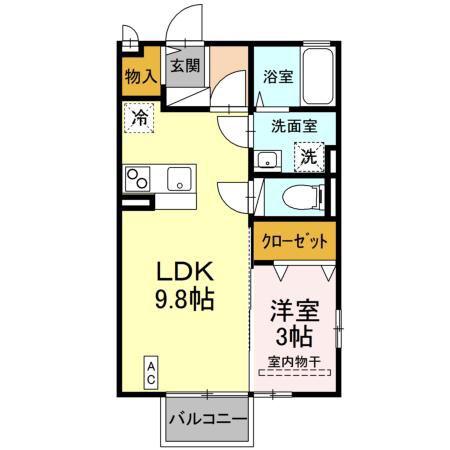 ロイヤルヒルズ A(1LDK/2階)の間取り写真